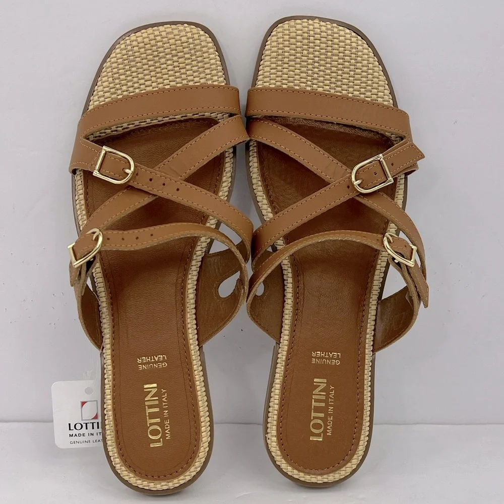 LOTTINI, VACCHETTA MULTI STRAP, BROWN LEATHER FLAT SANDALS, SIZE US 9.5 EU 41